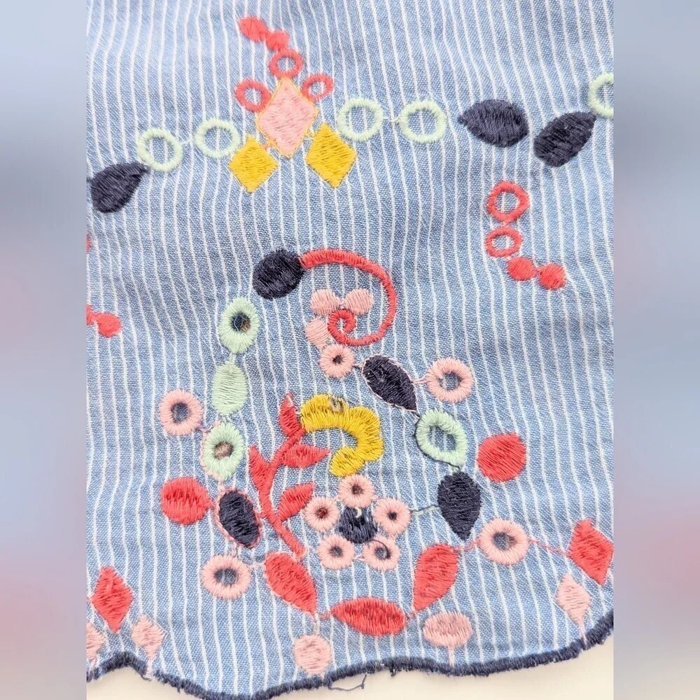 GAP Kids (Medium) Sleeveless Dress with Ruffled V-Neck & Colorful Embroidery
